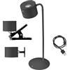 BEPER P201UTP304 Lampada Luminì con 3 funzioni, Lampada da tavolo, lampada con clip e accessorio da parete inclusi, Lampada Ricaricabile con cavo USB incluso, Accensione touch, Luce regolabile, Nera