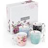 London Boutique Set di 4 tazze in porcellana, stile vintage, shabby chic, flora, 4 colori, regalo da donna, 350 ml (rose)