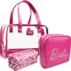 Get Trend Barbie Beauty Case Donna Ragazza, Set 3 Pezzi Borsa Trasparente, Pochette e Porta Trucchi, Beauty da Viaggio per Make Up (Rosa Barbie)