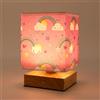 Wetry Lampada da Notte per Bambini con Arcobaleno e Nuvole, Base in Legno, Touch Dimmerabile, Paralume in Tessuto Rosa