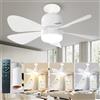 Revneey Ventilatore Da Soffitto Con Luce E Telecomando E27 Con Luce Ventola LED 35W Ventilatore Da Soffitto Dimmerabile Con Ventola Silenziosa 4 Velocità Per Camera Soggiorno Con Asta Di Prolunga Bianco