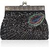 YYW Vintage Pochette Paillettes Teal Pavone Insolito Antico Perline Paillettes Sera Borsa Donna Fashion Designer Elegante Borsa, Nero (Nero ), Taglia unica