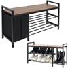 DuneDesign Panca Scarpiera da Ingresso con Cestino - 92x30x52 Scarpiera Salvaspazio Slim - Panca Contenitore con Scaffale Metallo Nero - Panca Porta Scarpe Piccola Mobile Ingresso Panchina da Interno