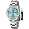 OLEVS Orologio da donna automatico meccanico scheletro lusso diamante elegante acciaio inox impermeabile analogico originale argento, 9945: Azzurro, Bracciale