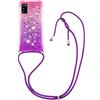 SIMao Collana con Cordino Custodia per Samsung Galaxy A41 Cover Glitter Liquido Sabbie Mobili Custodia Tracolla Crossbody Silicone Antiurto Necklace Case Liquido Quicksand Pendenza Custodia