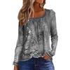 GRMLRPT Camicette Manica Lunga Stampa Floreale Boho Magliette Donna Elegante Bluse Autunno Collo Quadrato con Bottoni Classico Casuals Tops Elegante Moda (Gris,M)