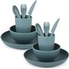 BELLE VOUS Set Stoviglie da Campeggio - con Piatto Ciotola Tazza e Posate - Kit Pic Nic - Piatti per Camper Plastica Dura - Adatto a Microonde e Lavastoviglie - Blu Marino