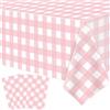 TJYJOY Confezione da 4 tovaglie a quadri rosa a scacchi rosa e bianchi, classica tovaglia rettangolare rosa, decorazioni per feste, picnic, barbecue, vacanze e feste di compleanno, 130 x 214 cm