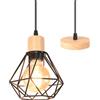iDEGU Lampada a Sospensione Industriale in Metallo Legno Lampadario da Soffitto Stile Gabbia 16CM Illuminazione E27 Nore Lampada da Soffitto Vintage per Corridoio Ingresso Camera da Letto (Solo)