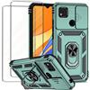 Jeelar NEINEI Cover per Xiaomi Redmi 10A/9C + 2 Vetro Temperato,Custodia con Scorrevole Protezione Fotocamera,Militare Antiurto Outdoor Case Custodie con Supporto e Magnetico,Verde