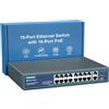 YuanLey Switch Poe 16 Porte 2 Uplink Ethernet Gigabit, 1 Porta SFP, Supporto Poe+ 250W 802.3af/at, Switch di Rete Non Gestito con AI Watchdog, VLAN, Protezione 6KV, Rackmount Plug And Play