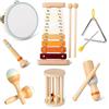 BASAMOU Strumenti Musicali Percussioni Bambini 1 2 3 4 5 Anni Tamburo Bambino, Batteria Bambini Xilofono, 10PCS Set Giocattolo Musicale Legno, Giochi Montessori Bambina Regalo Compleanno,Natale,Pasqua