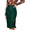 HUOQI Donna tinta unita Paillettes Donna Regular Fit Minigonna Paillettes Moda Gonne Minigonna A Linea A Vita Alta Skirts Donna Sexy Midi Skirt Glitter Sirena Gonna Party Clubwear, verde, XXL
