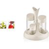 GICOS IMPORT EXPORT SRL Set menage olio aceto sale e pepe supporto in plastica e contenitori in vetro colori assortiti