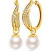 Jiahanzb Orecchini Perle Donna in Argento Sterling 925 Orecchini a Cerchio Perle Pendenti Ipoallergenici Bianco Perla Gioielli Regali da Donna Placcato oro