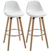 HOMCOM Set 2 Sgabelli da Bar Stile Nordico con Schienale, Cuscino e Poggiapiedi, Legno e Plastica, Bianco