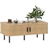 HOMCOM Tavolino da Caffè con 2 Ripiani Portaoggetti e Ante Scorrevoli, in Legno e Acciaio, 100x55x40 cm, Nero e Rovere