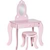 HOMCOM Tavolo Trucco per Bambini con Sgabello in Legno, Toeletta con Specchio e Cassetto, 60x36x88cm, Rosa