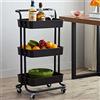 BAKAJI Carrello Trolley Cucina in Metallo con 3 Ripiani in Plastica e 4 Ruote girevoli a 360 Gradi con Freno Trolley Salvaspazio Arredamento Casa Cucina Dimensione 32,5 x 75 x 25 cm Moderno (Nero)