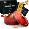 Chefarone Padella in ghisa smaltata 26 cm 4,7L - Padella per stufare con coperchio adatta all'induzione - Casseruola in ghisa - Padella per il pane - Rosso
