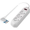 POLYPOOL Presa multipla 250V con 3 prese "grandi" pluristandard 10/16A 2P+T, 1,5 m cavo spina "piccola" salvaspazio 10A interruttore di sicurezza, bianco
