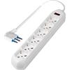 POLYPOOL Presa multipla 250V con 6 prese "grandi" pluristandard 10/16A 2P+T, 1,5 m cavo spina "piccola" salvaspazio 10A interruttore di sicurezza, bianco