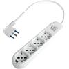 POLYPOOL Presa multipla 250V con 4 prese pluristandard 10/16A 2P+T, 1,5 m cavo spina 16A uscita a 90°, interruttore luminoso, bianco