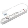 POLYPOOL Presa multipla 250V con 5 prese "grandi" pluristandard 10/16A 2P+T, 1,5 m cavo spina "piccola" salvaspazio 10A interruttore di sicurezza. 2 USB 5V 3.4A max, bianco