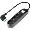 SCAME POLYPOOL Presa multipla 250V con 3 prese pluristandard 10/16A 2P+T, 1,5 m cavo spina 16A uscita a 90°, interruttore luminoso, nero