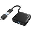 HAMA Hub USB 3.2 da tavolo, 4 porte, cavo integrato con adattatore Type C,nero, 5 Gbit/S