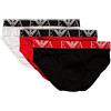 Emporio Armani Slip Uomo Confezione 3 Pezzi Mutande Elastico a Vista Cotone Elasticizzato Underwear Articolo 111734 3R715 Brief, 24121 Black/Fire/White - Nero/Fuoco/Bianco, S