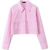 Generic Nuova Camicia Corta a Righe da Donna Camicia da Donna Tasca applicata sul Davanti Manica Lunga Streetwear-Rosa-M