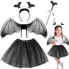 Mecctuck Costume da pipipistrello per bambini, costume di Halloween, costume da pipistrello, costume da donna con gonna in tulle, ali bacchetta magica, cerchietto per bambini, cosplay, feste,