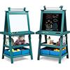 GOPLUS Cavalletto per Bambini con Double Face, Lavagna per Dipingere con 2 Ripiani, Giochi Educativi con Accessori Completi, in Legno, 59 x 50 x 117 cm (Verde)