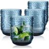 Joeyan Bicchiere Acqua Vetro Colorati, Set di 4, Blu Bicchieri Impilabili da 360 ml Bicchiere con Fiore Moderni in Rilievo, per Succhi, Birra, Cocktail, Limonata, Succo Lavabile in Lavastoviglie