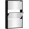 vidaXL Scarpiera con Specchio a 3 Livelli Nera 63x17x102,5 cm