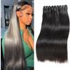 RICHAIR Fasci di Capelli Umani Lisci 3, Pacco da 100g (300g in Totale), 12 14 16 Pollici，Human Hair Bundles, Fasci di Capelli Umani Brasiliani Fasci di Capelli Vergini non Trattati al 100%,