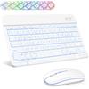 SOPPY Tastiera e Mouse Bluetooth Portatili con Retroilluminazione, Mini Tastiera Ricaricabile, Tastiera Wireless per iPad/Samsung Tab/Lenovo Tab/iOS/Android/Windows, Layout Italiano (Bianco)