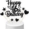 Conruich Decorazione per Torta di Compleanno 46 anni Uomo Donna, Cake Topper Happy 46th Birthday Nero, Torta Torta Stella Cuore Nero per Decorazione Festa 46 anni Compleanno Donna Uomo