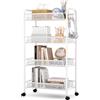 Urackify Carrello cucina 4 ripiani, bianco | Metallo antiruggine, Cestino rete traspirante, Ganci laterali, Facile da montare, Bagno, Cucina, Lavanderia