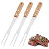 Hwtcjx 3 Pezzi Forchettone per Carne in Acciaio Inox, Forchetta per Carne, Forchettoni da Carne, Forchettone Barbecue, Forchetta per Arrosti, Manico in Legno, Forchette Acciaio per Arrosti, 34 cm