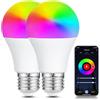 Bratek Lampadina Smart WiFi RGB+CCT E27 11W Potente, Dimmerabile 1050lm Multicolore, Compatibile con Alexa e Google Home, Lampadine LED 220V, Sostituisce 100W Alogene, Set da 2