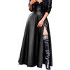 Generic Gonna in pelle nera sexy - gonna a pieghe da donna midi nera - con spacco alto e irregolare in pelle skater gonna vintage retrò gonne con fessura casual per il tempo libero, Nero , XL