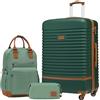 COOLIFE Set di Valigie,Trolley da Viaggio con 4 Rotelle Girevoli a 360° TSA Serratura 1 zaino da viaggio e 1 Borsa da toilette Incluso (Albicocca/Verde Scuro, Set di valigie 3pzs (28))