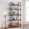 LUNSY Roman Libreria con 5 piani aperti, libreria in legno, sottile, con colonna romana, design industriale, per soggiorno, camera da letto, ufficio