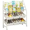 BAKAJI Scaffale Libreria in Metallo a 3 Ripiani e 6 Scomparti con 4 Ruote Girevoli a 360°, Scaffalatura Organizer Portaoggetti, Ideale per Cameretta, Camera da Letto, Soggiorno, Scuola,
