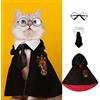 MANON ROSA Costume di Halloween per cani, travestimento da mago con mantello da strega, papillon, occhiali, vestiti per feste per cani di taglia piccola, media e grande, cuccioli e gatti, rosso,