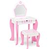 COSTWAY Toeletta Trucco per Bambina, Specchiera per Ragazzi in Legno, Postazione Trucco Robusto 2 in 1 con Cassetto, Sgabello e Specchio Staccabile, 49 x 34 x 86 cm, Bianco e Rosa
