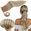RUNATURE Coda Capelli Extension Naturali Umani 12 Pollice/30cm Extension Coda di Cavallo Veri Capelli Cenere Marrone Evidenziato Biondo Platino #8P60 Remy Ponytail Clip Capelli Coda Lisci 70g