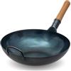 YOSUKATA Wok Padella Professionale 34 cm- Tradizionale Wok Acciaio al Carbonio Fondo Piatto Precondizionato -Wok Cinese Originale -Blu Pentola Wok - Adatto a Gas, Induzione, Elettrico e Fuoco Aperto